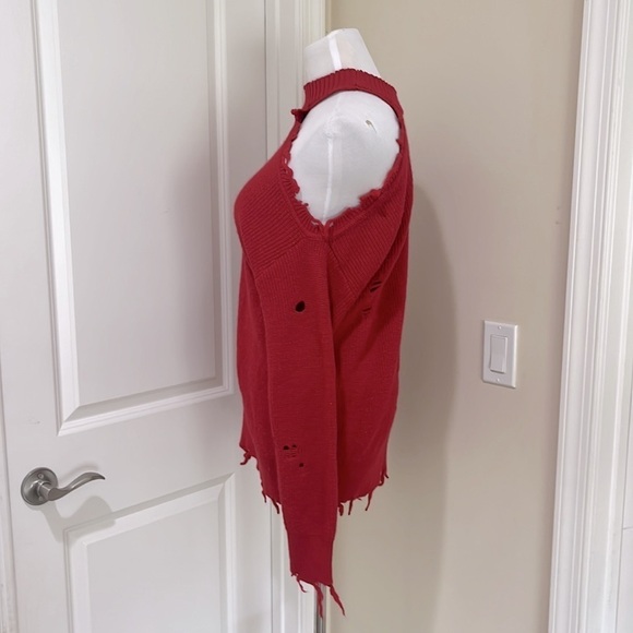 LOVERS + FRIENDS REVOLVE Arlington Distressed Thrashed Wool Blend Red Sweater XS - Picture 5 of 9